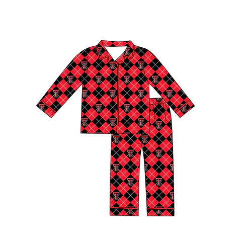 9.9 Custom Moq 5 Baby Boys Texas Tech Team Buttons Red Checkered Top Pants Pajamas Clothes Sets