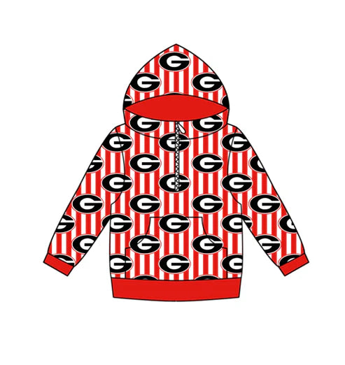11.4 Custom Moq 8 Baby Boys Zipper Pockets Red Stripe G Team Hoodies Top