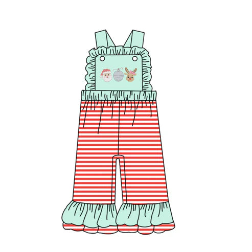 6.27 SR3180 Baby Girls Blue Strap Santa Deer Ruffle Pant Jumpsuits Preorder