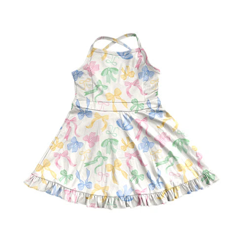 3.31 GSD2289 Baby Girls Strap Colorful Bows Yoga Ruffle Knee Length Dresses Preorder