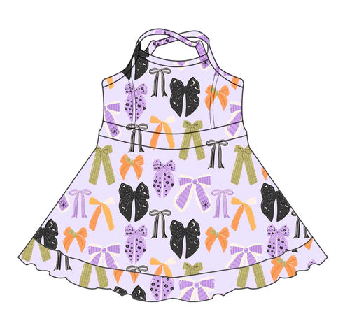6.27 GSD2737 Baby Girls Lavender Strap Bows Plaid Shorts Yoga Knee Length Dresses Preorder