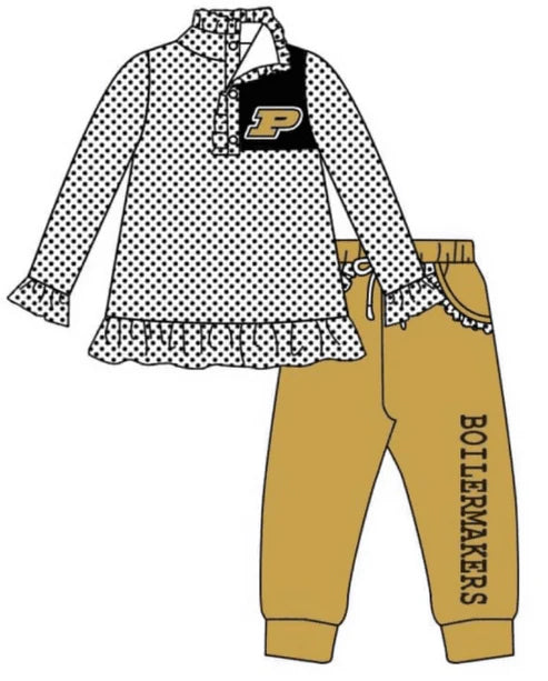 5.9 Girls team custom polka dot brown long sleeve pant suit