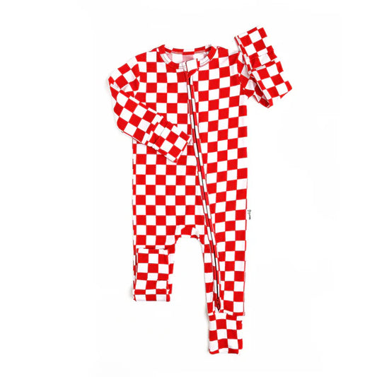 5.29 LR1969 Baby Infant Girls Red Checkered Zip Rompers preorder