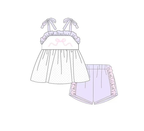 GSSO2303 Baby Girls Pink Coquette Straps Tunic Ruffle Shorts Clothes Sets preorder