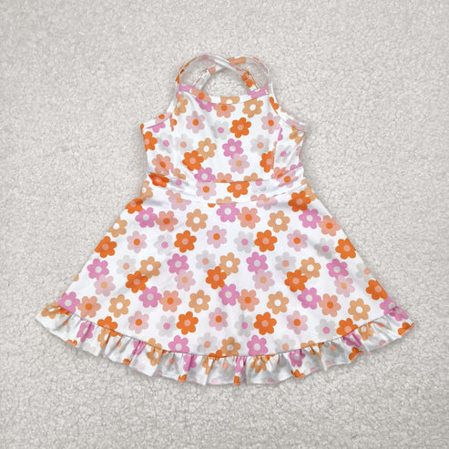 4..30 GSD2282 Baby Girls Strap Colorful Daisy Yoga Ruffle Knee Length Dress
