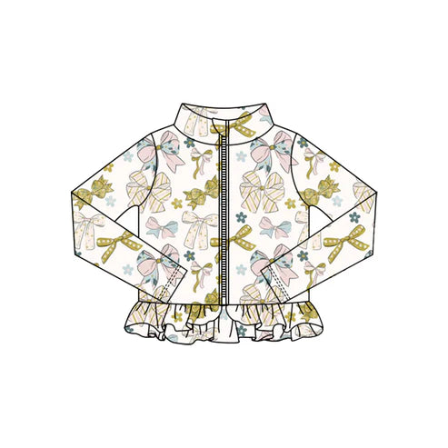 10.25  GT1328 Baby Girls Bows Flowers Ruffle Yoga Zipper Jackets Top Preorder