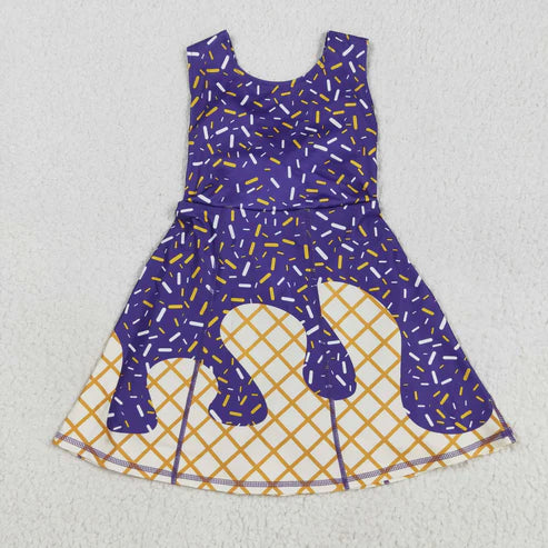 8.12 GSD2752 Baby Girls Purple Drip Sleeveless Shorts Team Yoga Active Knee Length Dress