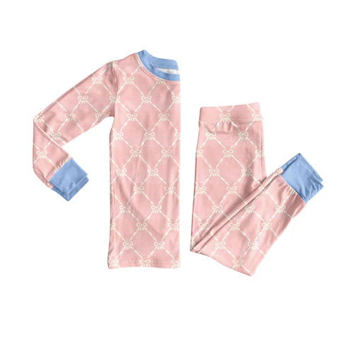 10.21 GLP2956 Baby Girls Pink Bows Checked Top Pants Pajamas Sets Preorder