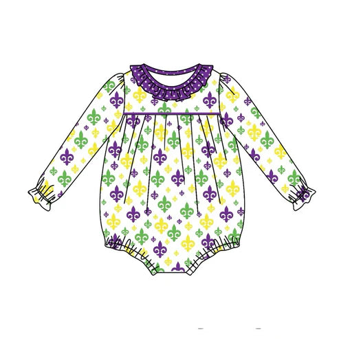 6.5 LR2047 Baby Infant Girls Mardi Gras Anchors Long Sleeve Rompers preorder