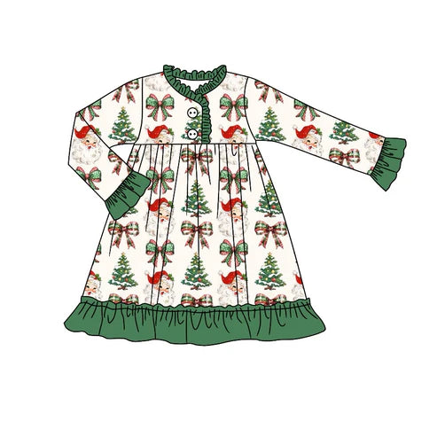 5.26 GLD0892 Baby Girls Christmas Green Sants Bows Knee Length Gowns Dresses Preorder