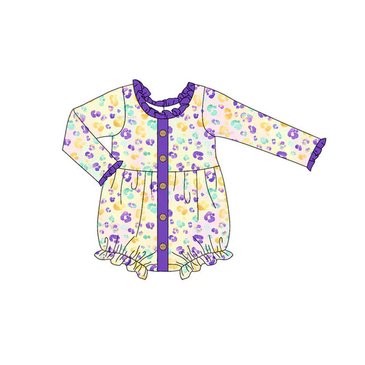 5.29 LR1972 Baby Infant Girls Purple Leopard Ruffle Buttons Rompers preorder
