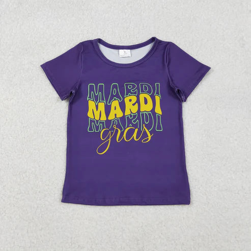 10.25 GT1253 Baby Girls Purple Short Sleeve Donuts Bows MARDI GRAS Tee Shirts Top