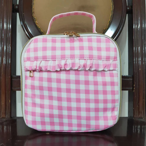 BA0283 Baby Girls Pink Checkered Lunch Dinnder Picnic Thermal Bags Boxes