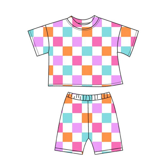 11.19 MOQ:5pcs GSSO2862 pre-order baby girl clothes gingham toddler girl summer outfit
