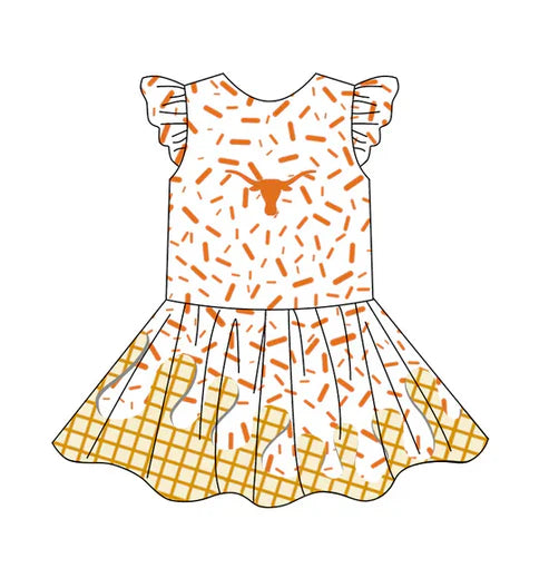 5.16 Preorder(Moq 3) Baby Girls Team Ice Cream Drips Cow Knee Length Dress