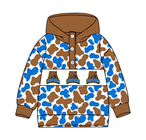 10.16  Custom Moq 8 Baby Boys Blue Khaki Camo Bruins Team Button Hoodies Top