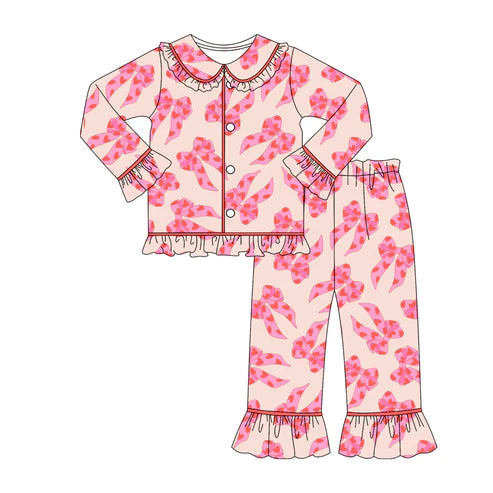 9.18 GLP2838 Baby Girls Pink Bows XOXO Checked Button Top Pants Valentine Pajamas Sets Preorder