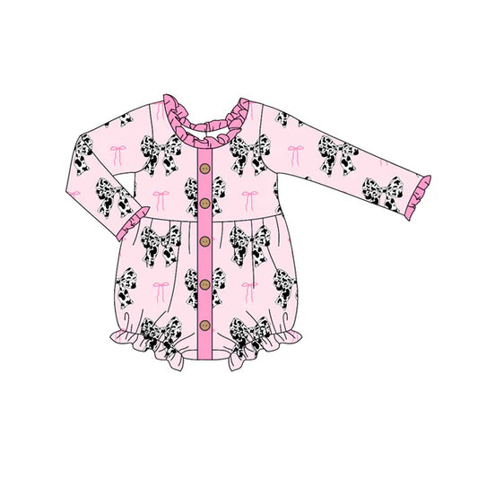 5.29 LR1975 Baby Infant Girls Western Pink Bows Ruffle Buttons Rompers preorder