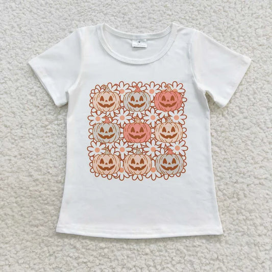 GT0290 Girls flower pumpkin beige short sleeve top
