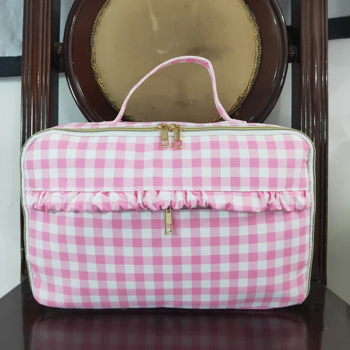 3.10 BA0088 Pink and white check lace lunch box bag