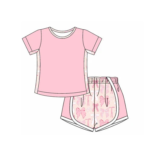 4.21 GSSO2568 Baby Girls Pink Short Sleeves Top Bows Shorts Set Preorder