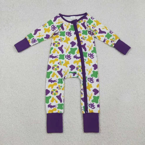 10.31 Sibling Baby Boys Mardigras Camo Crayfishes Top Pants Pajamas Sets Zipper Footie Rompers
