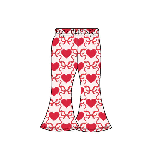 10.6 P0895 Baby Girls Red Bows Hearts Checked Valentine Bell Bottom Pants Preorder