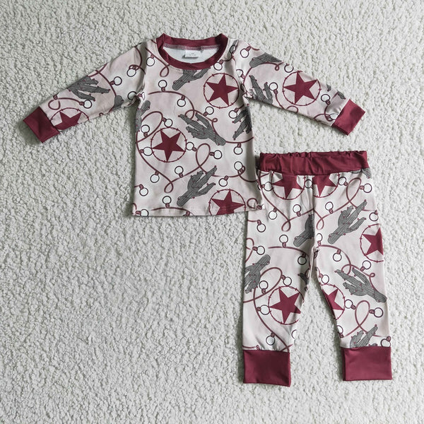 GLP0292 / BLP0117 Sibling Christmas Kids Western Cactus Pajamas