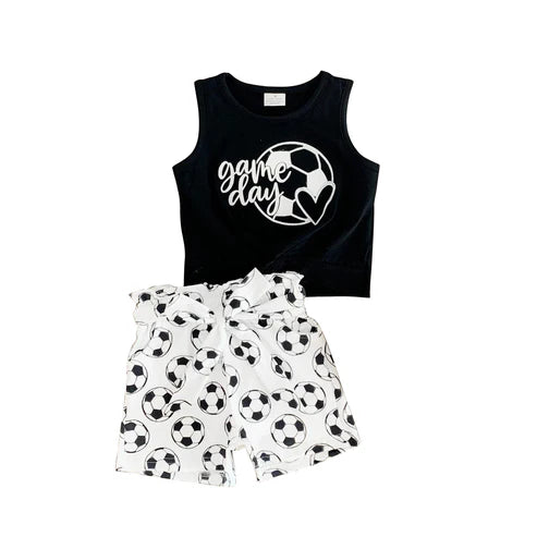 GSSO2345 Baby Girls Black Sleeveless Football Top Pockets Short Set Preorder