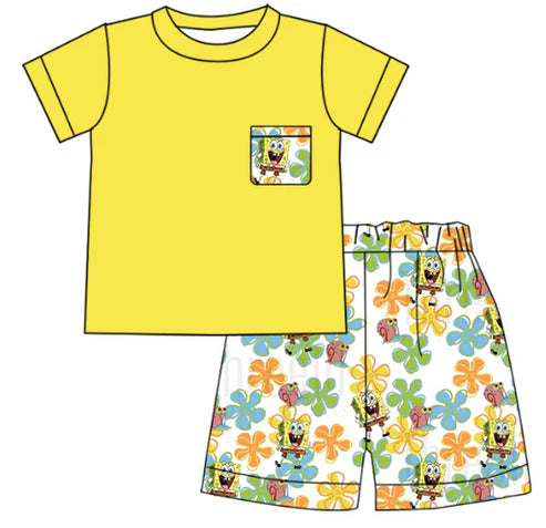 5.7 Cartoon yellow short sleeve shorts suit for boys