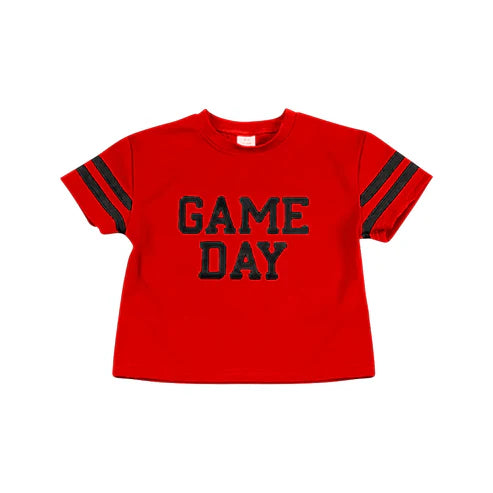 6.25 Custom Moq 3 Baby Girls Red Game Day Team Cheer Short Sleeve Sports Shirts Tops