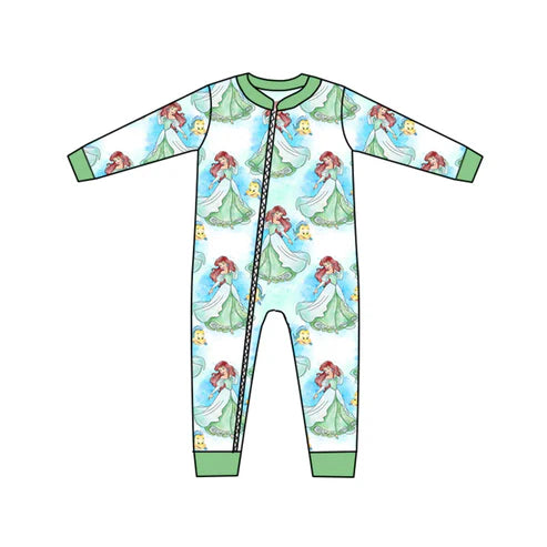 6.24 Custom Moq 3 Baby Girls Long Sleeve Princess 9 Zip Rompers