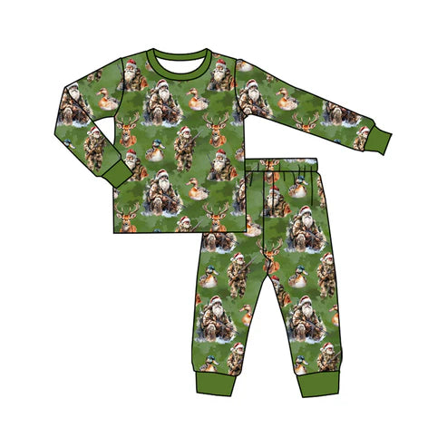 8.5 BLP1212 Baby Boys Santa Deer Plaid Top Pant Christmas Pajamas Set Preorder
