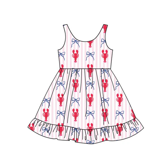 12.11 MOQ:5pcs GSD3402 pre-order toddler girl clothes crayfish print girl summer dress