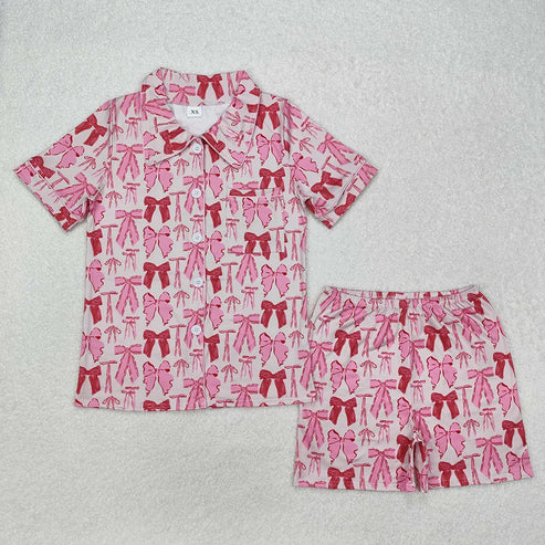5.17 6 Colors Adult Women Bows Pocket Buttons Tops Shorts Pajamas