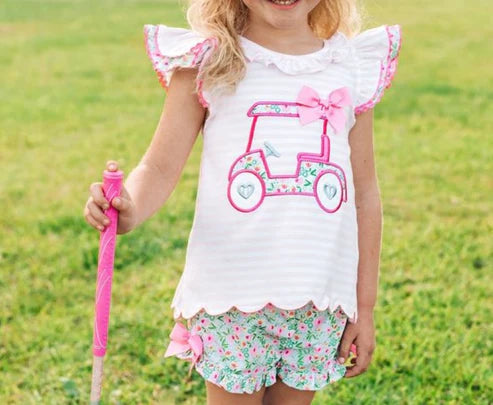5.23 GSSO2633 Baby Girls Flutter Sleeves Floral Golf Truck Tunic Ruffle Short Set Preorder