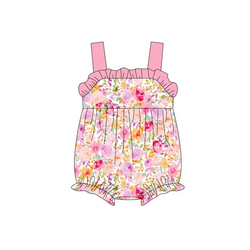 3.19 SR2912 Baby Infant Girls Pink Strap Floral Rompers Preorder