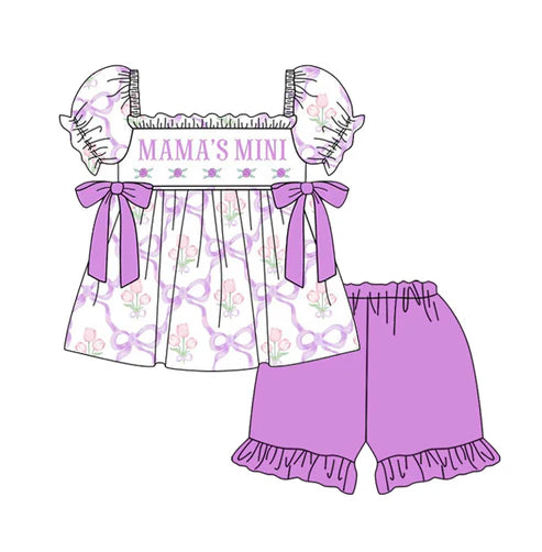 4.10 GSSO2489 Baby Girls Bows Mama's Mini Tunic Ruffle Short Set Preorder