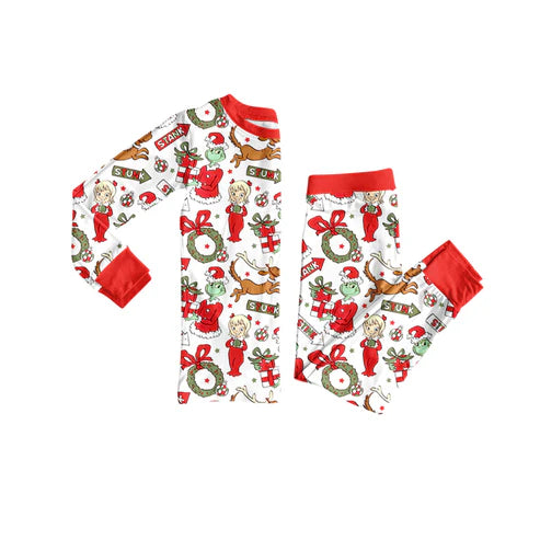 8.6 GLP2676 Baby Girls Green Face Holly Top Pant Christmas Pajamas Set Preorder