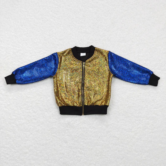 BT0293 blue sleeves golden zipper jacket long sleeve top