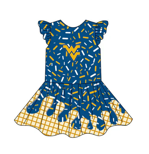 5.16 Preorder(Moq 3) Baby Girls Team Ice Cream Drips WV Knee Length Dress