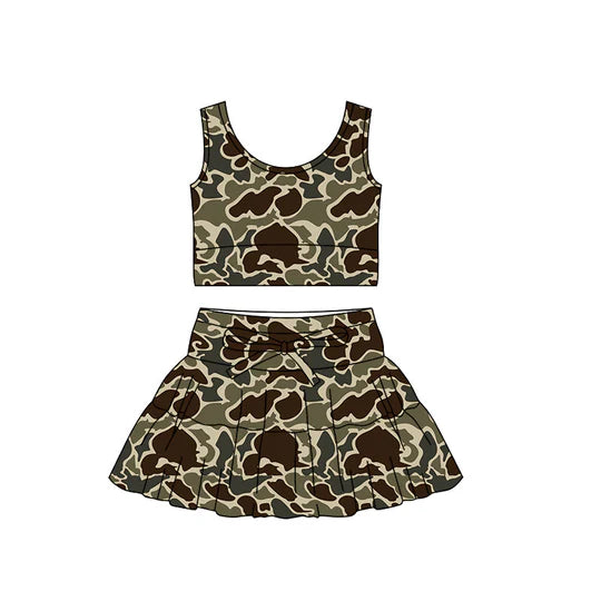 12.9 MOQ:5pcs GSD3311 pre-order toddler girl clothes camo print girl yoga summer skirt set