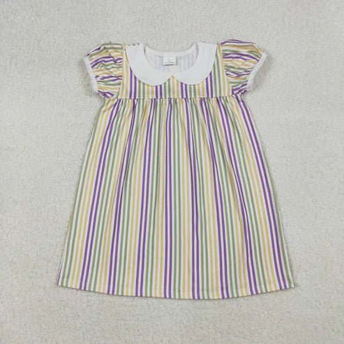 9.29 GSD1571 Baby Girls Mardi Gras Stripes Collar Knee Length Dress