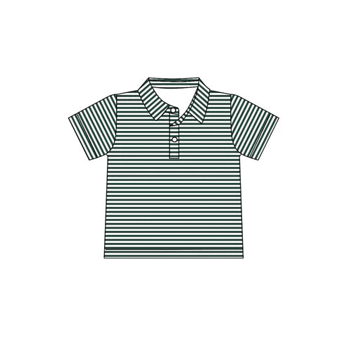8.8 Custom Moq 5 Baby Boys Green Stripes Team Short Sleeve Tee Pullovers Shirts Tops