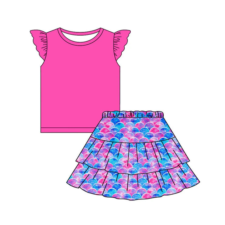 11.14 MOQ:5pcs GSD3092 pre-order toddler girl clothes fish scales girl summer skirt set