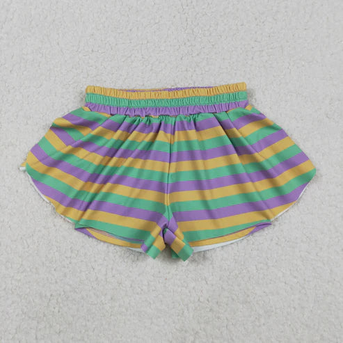 11.17 SS0685 Baby Girls Mardigras Stripes Yoga Active Ruffle Shorts Bottoms