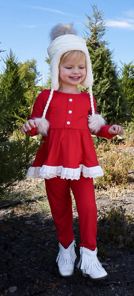 5.24 GLP1944 Baby Girls Christmas Red Ruffle Tunic Top Pants Clothes Sets Preorder