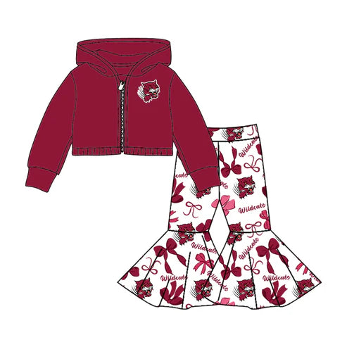 7.31 Custom Moq 5 Baby girls Wildcats team hooded shirt bell bottom pants sets