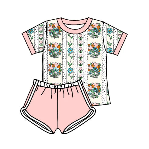 6.19 GSSO2607 Baby Girls Short Sleeves Floral Stripe Top Short Set Preorder