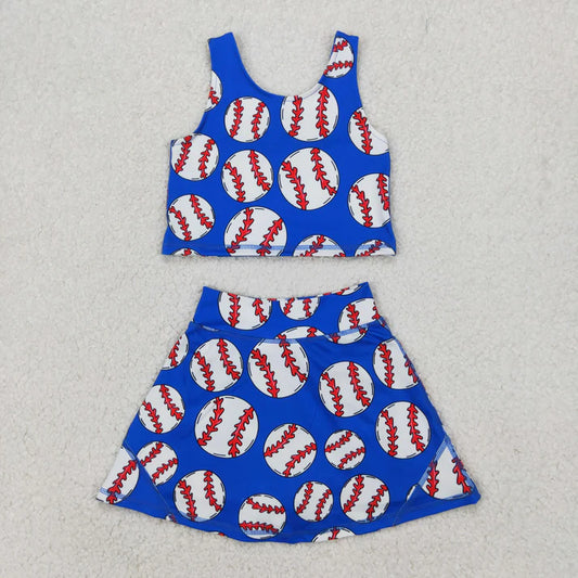 4.4 GSD2040 Baby Girls Blue Baseball Vest Top Sports Skorts Clothes Set